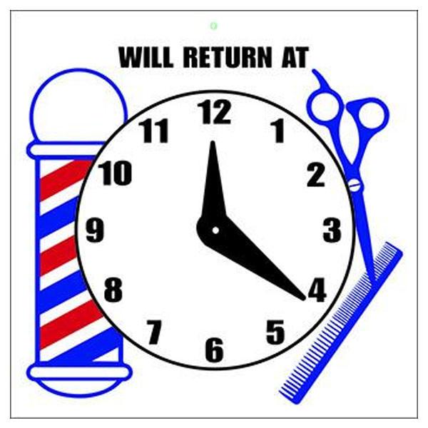 “Will Return At” Barber Shop Clock Sign