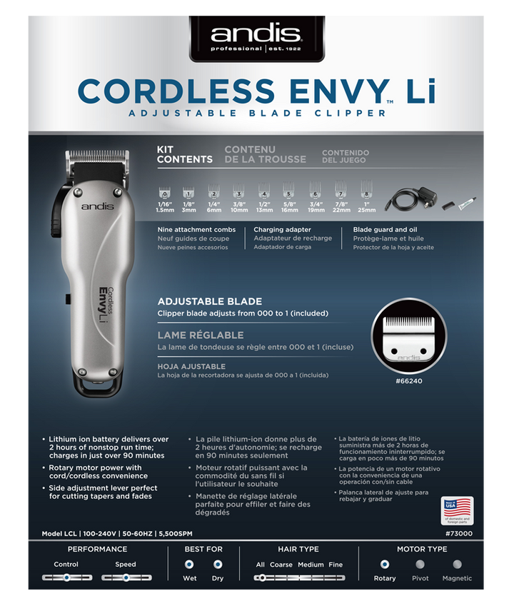 Cordless Envy Li Adjustable Blade Clipper - Xcluciv Barber Supplier