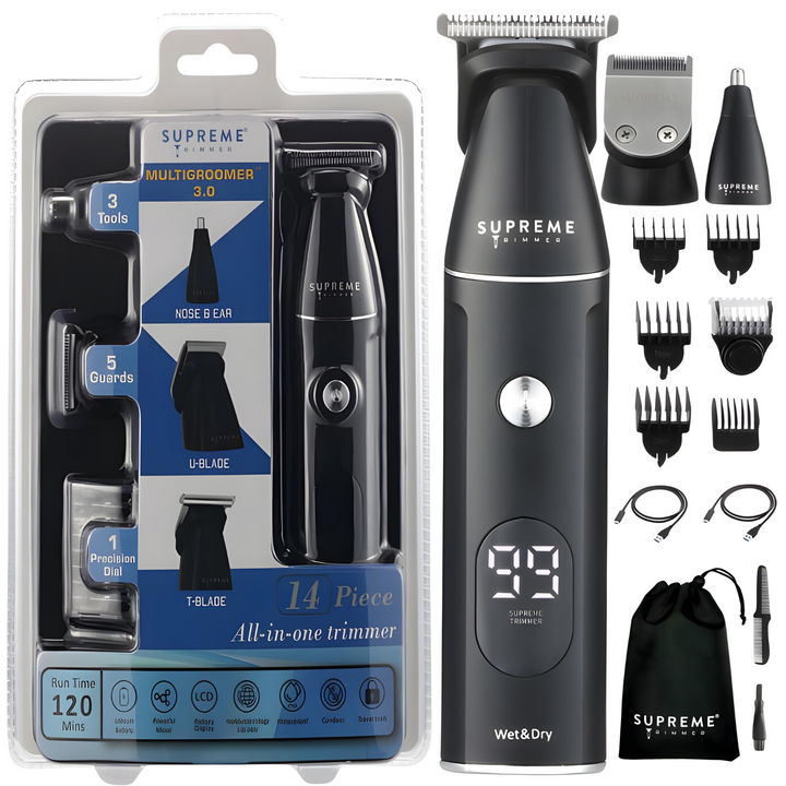 Multigroomer 3.0 Wet/Dry 14 Piece Set - Hair Clippers & Trimmers - Supreme Trimmer Mens Trimmer Grooming kit 